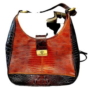 Brahmin Maggie Regal Melbourne Handbag  2 Tone Brown Alligator Print,